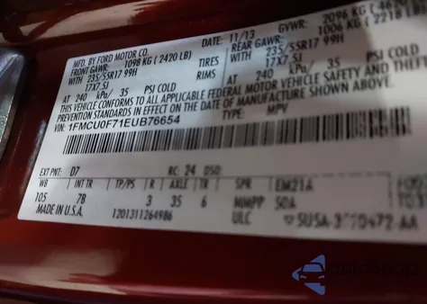 2014 Ford Escape S from USA, damaged, VIN 1FMCU0F71EUB76654